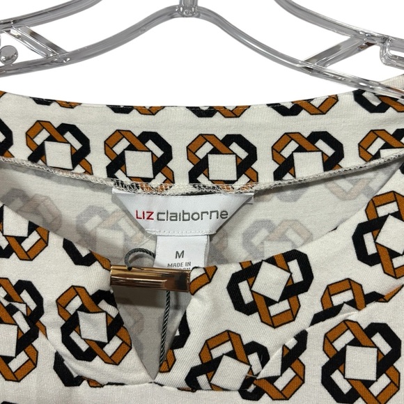 NEW, Liz Claiborne Patterned Top, Medium, White, Black & Tan - Picture 5 of 8